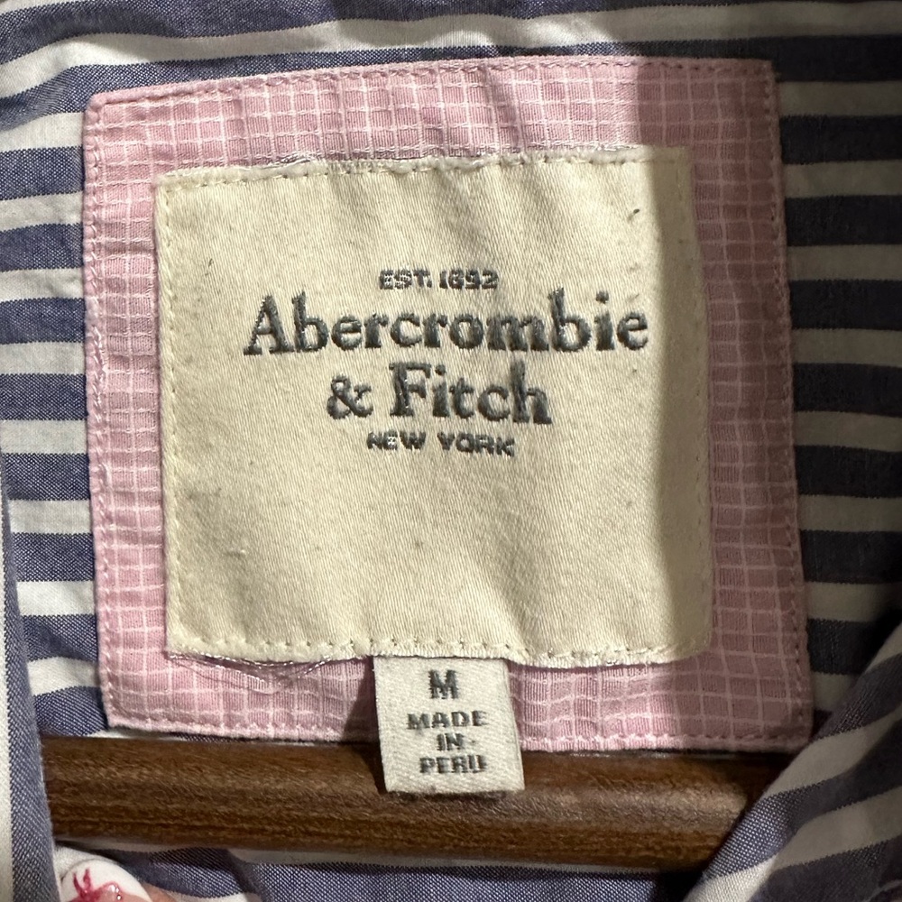 ABERCROMBIE & FITCH Vintage Y2K Blue & White Strip Fitted Button Down Size M - Picture 3 of 4